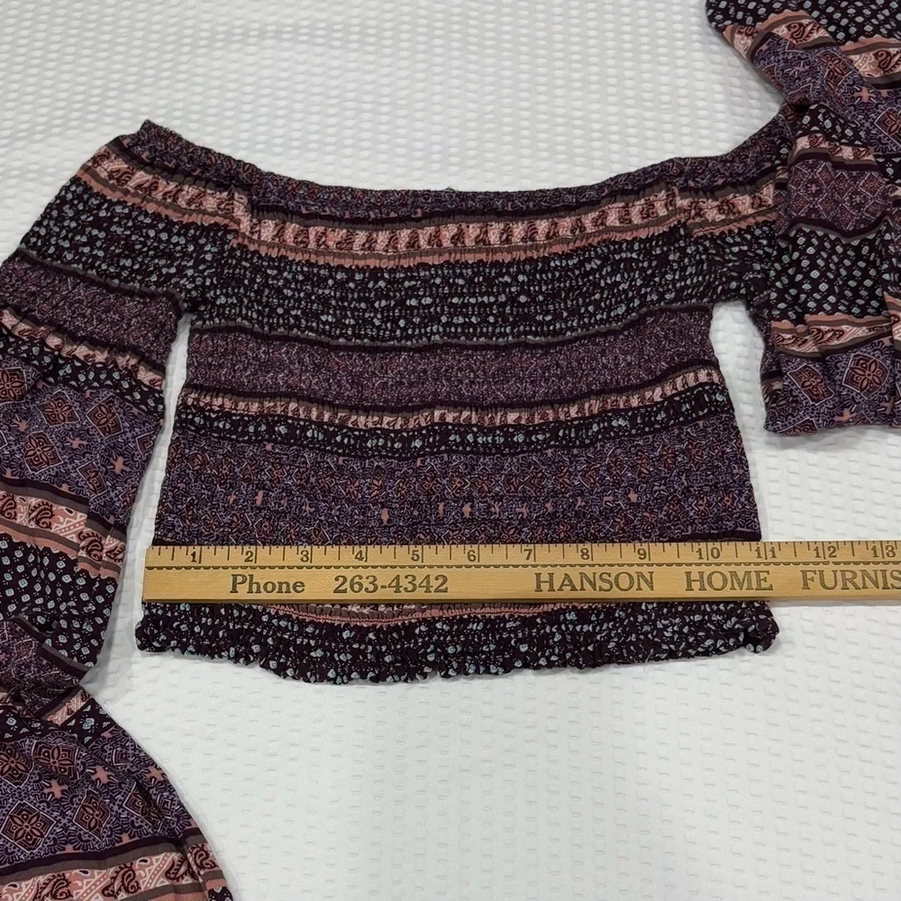 Charlotte Russe Smocked Boho Gypsy Womens Crop Top Bell Sleeves Purples sz Small